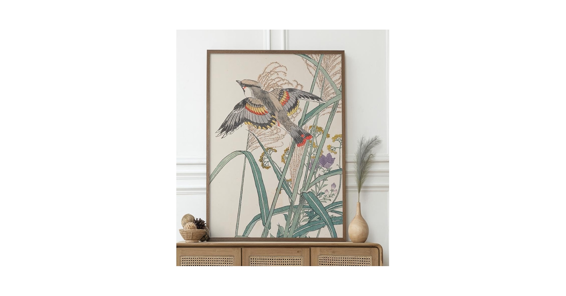 Amazon.co.jp: NO.502A4秋にススキと野鳥の日本画アートポスター和